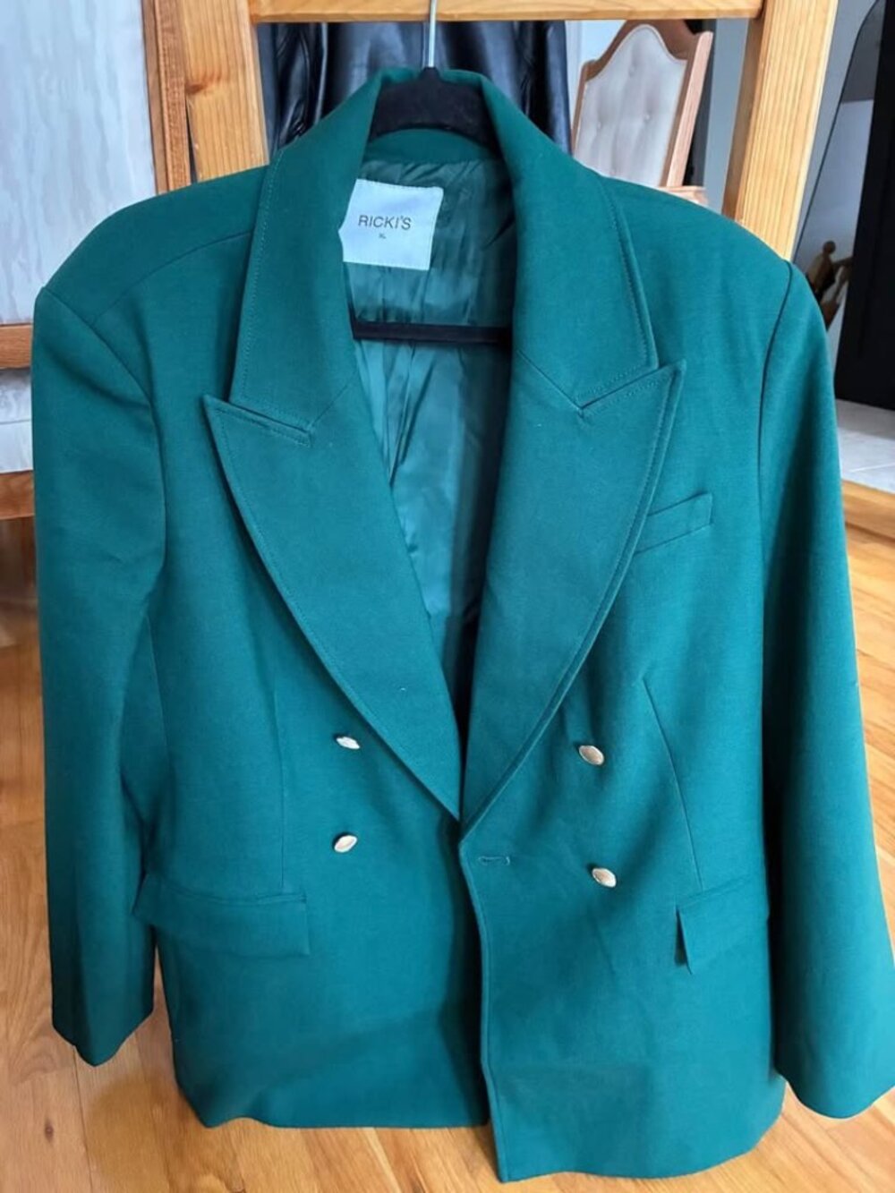 Ricki's Emerald Green Double-Breasted Blazer XL Gold Buttons Career Jacket